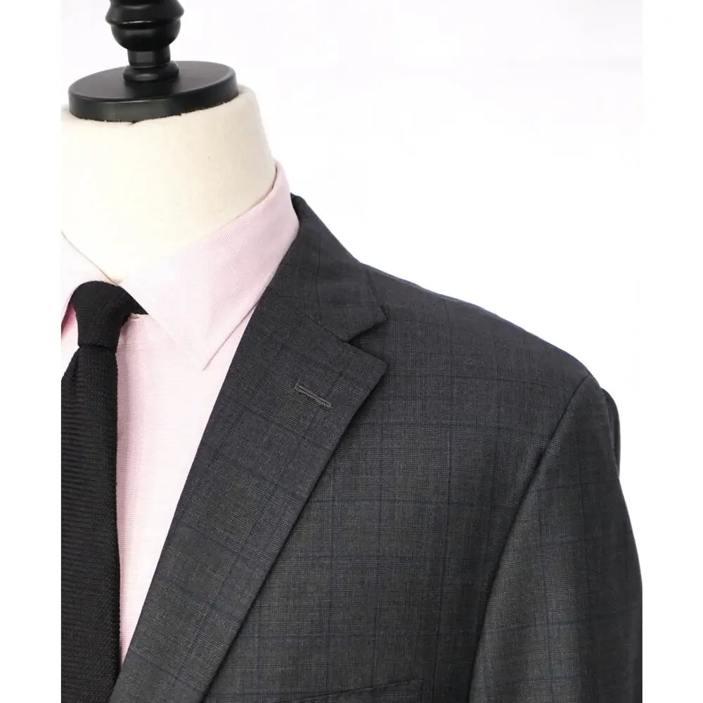 $1,695 LORO PIANA For HICKEY FREEMAN-Gray Plaid Wool Suit- 46R